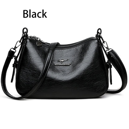 Luxury Designer Leather Shoulder Bag for Women – Retro Minimalist Crossbody Purse