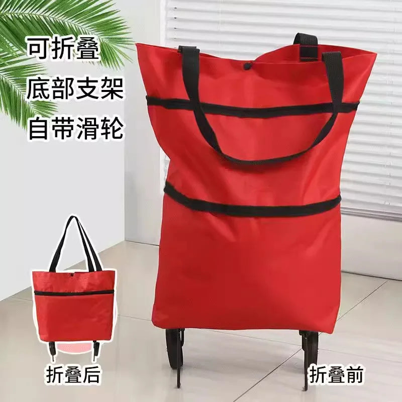 Shopping bag with wheels, foldable, grocery shopping cart, tugboat, portable