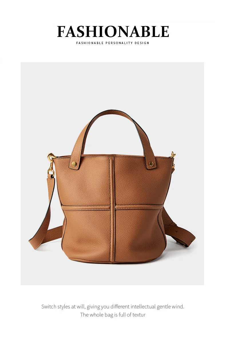Classic Genuine Leather Women’s Unique Bucket Bag | NIGEDU B409