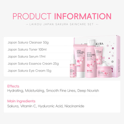 LAIKOU Sakura Skincare Set – 5PCS Moisturizing & Brightening Kit