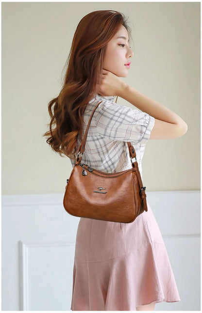 Luxury Designer Leather Shoulder Bag for Women – Retro Minimalist Crossbody Purse