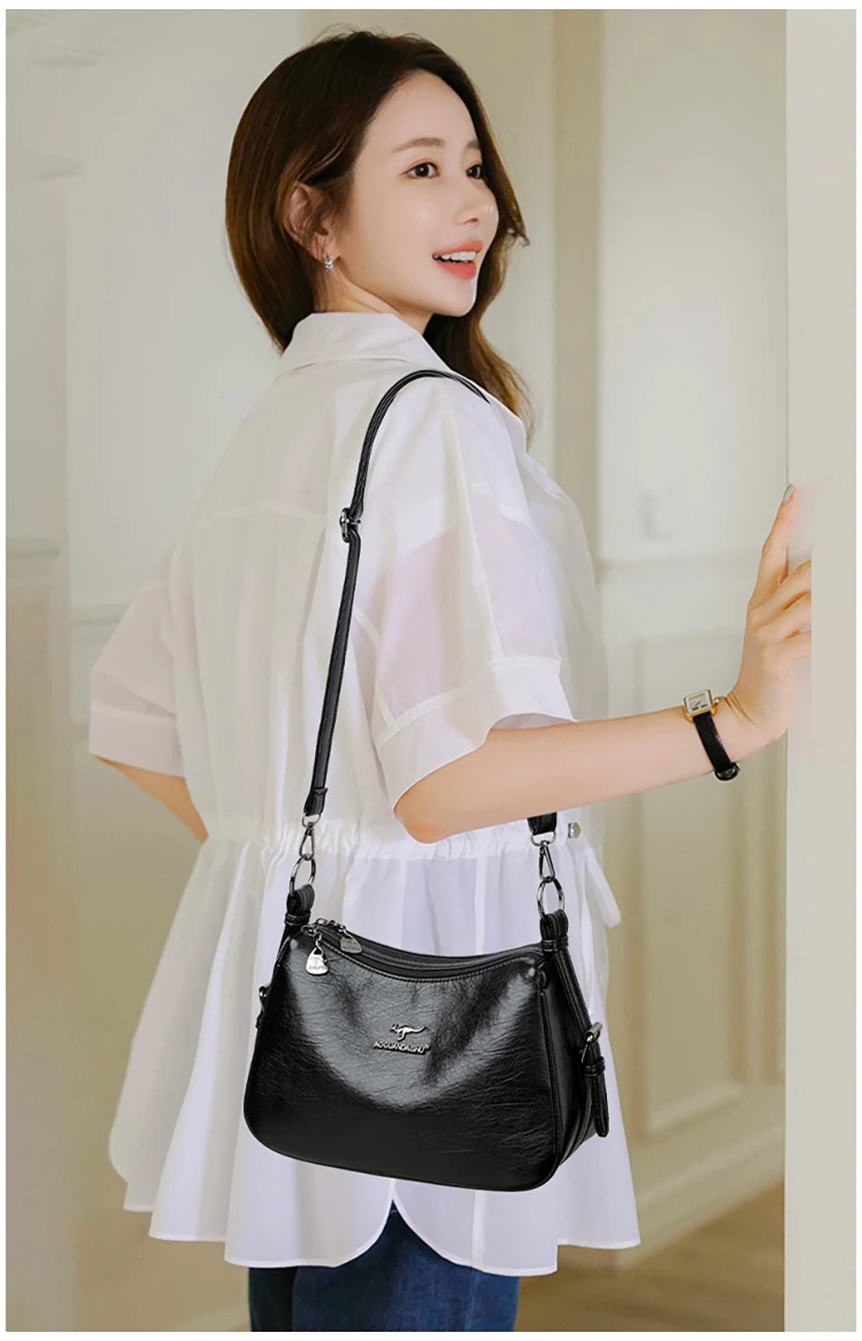 Luxury Designer Leather Shoulder Bag for Women – Retro Minimalist Crossbody Purse