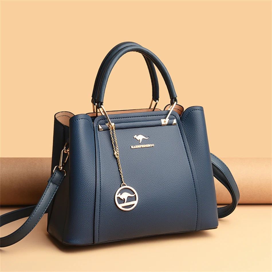 VANDERWAH Luxury Leather Shoulder Crossbody Bag – 3 Layers Soft Tote