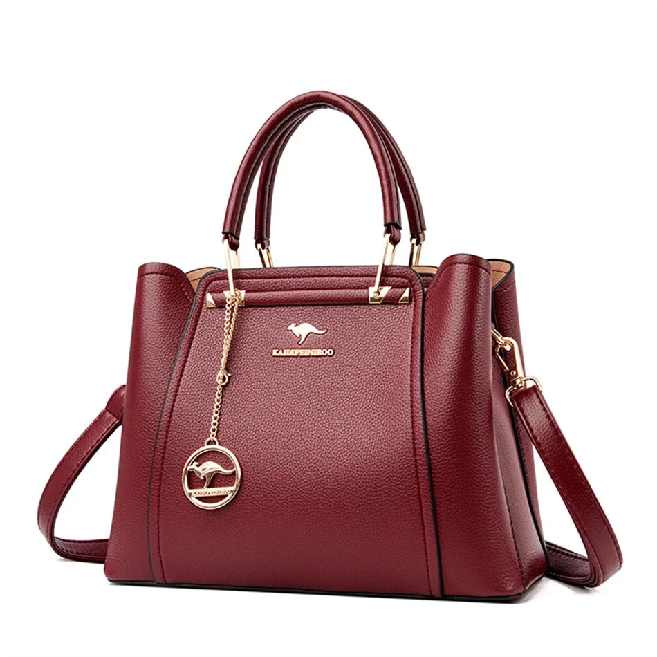 VANDERWAH Luxury Leather Shoulder Crossbody Bag – 3 Layers Soft Tote