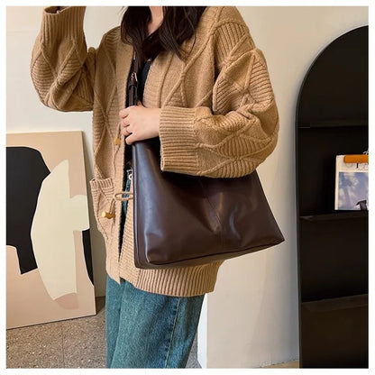 HOMEFISH Retro Luxury Large Tote Bag – Fashion PU Shoulder Handbag