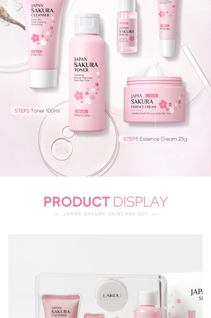LAIKOU Sakura Skincare Set – 5PCS Moisturizing & Brightening Kit