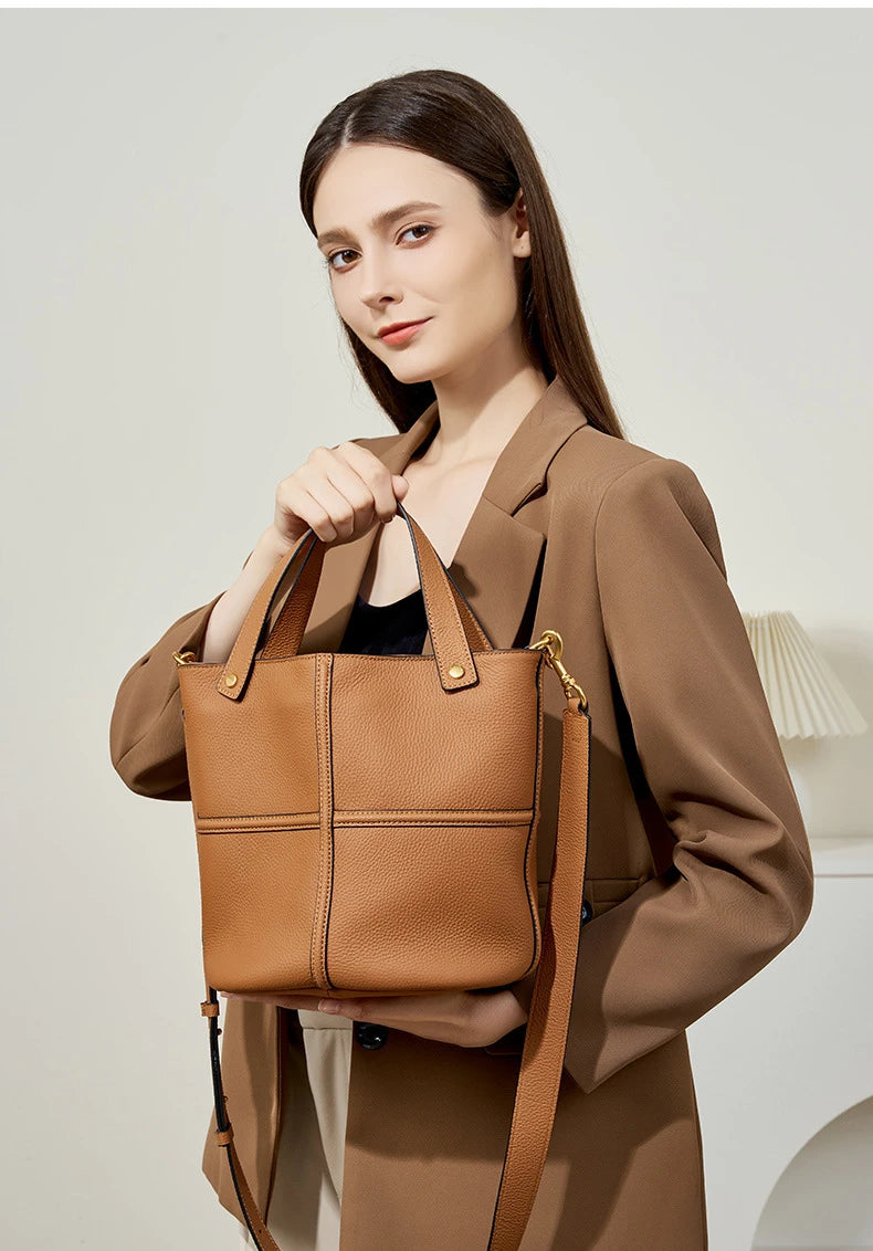 Classic Genuine Leather Women’s Unique Bucket Bag | NIGEDU B409