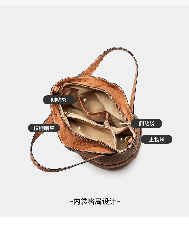 Classic Genuine Leather Women’s Unique Bucket Bag | NIGEDU B409