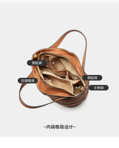 Classic Genuine Leather Women’s Unique Bucket Bag | NIGEDU B409