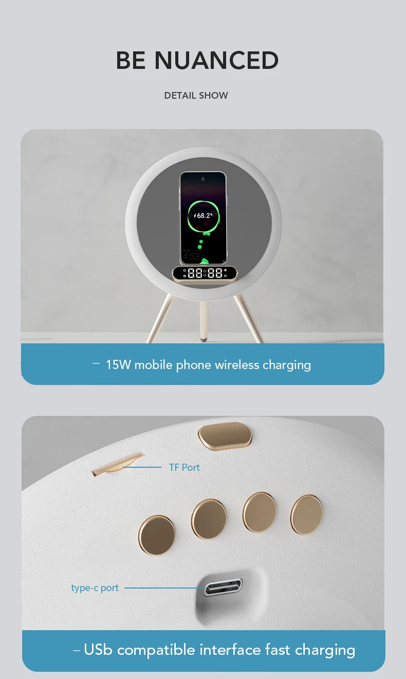 Bluetooth Speaker Clock LED Night Light 15W Wireless Charger