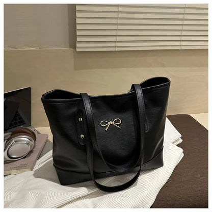 Women’s Daily PU Shoulder Bag – Large Capacity with Bow Decoration