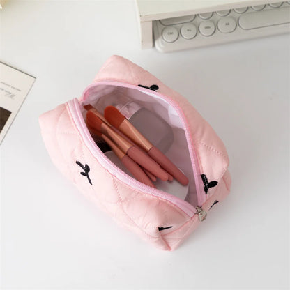 Stylish Large Bow Cosmetic Bag – Quilted Cotton Travel Makeup Organizer