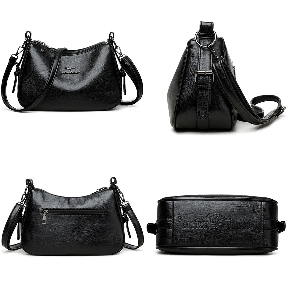 Luxury Designer Leather Shoulder Bag for Women – Retro Minimalist Crossbody Purse