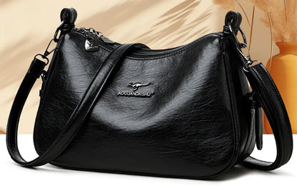 Luxury Designer Leather Shoulder Bag for Women – Retro Minimalist Crossbody Purse
