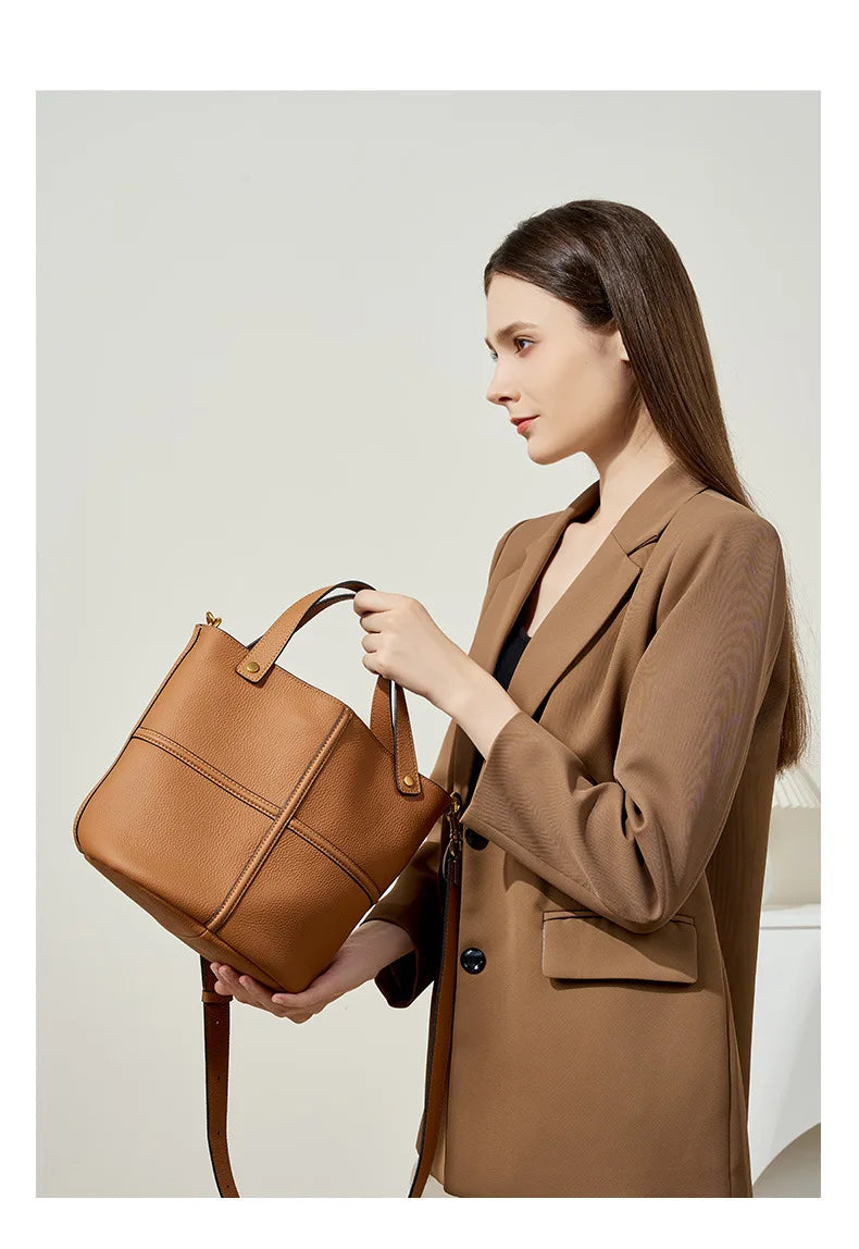 Classic Genuine Leather Women’s Unique Bucket Bag | NIGEDU B409