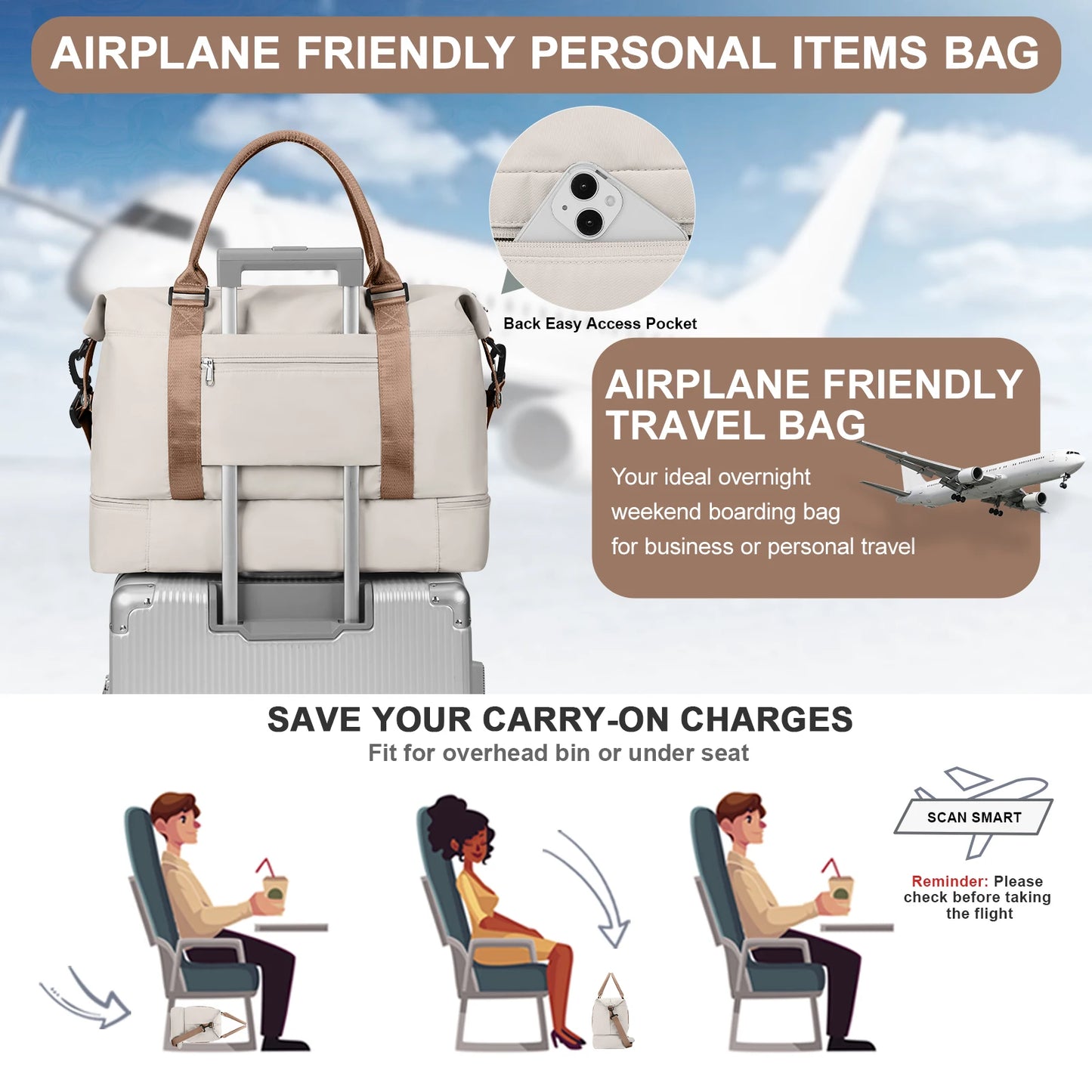 Travel Tote Bag – Lightweight Handbag with Shoe Compartment | FLCC