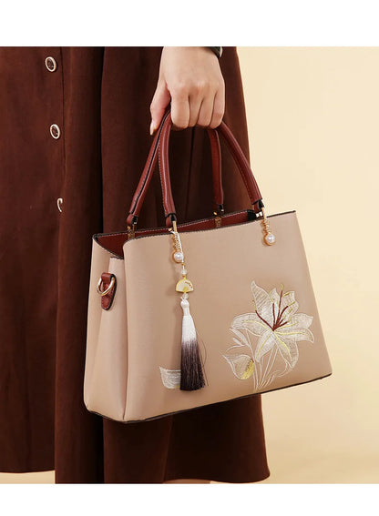 Embroidered Lily Shoulder Tote for women