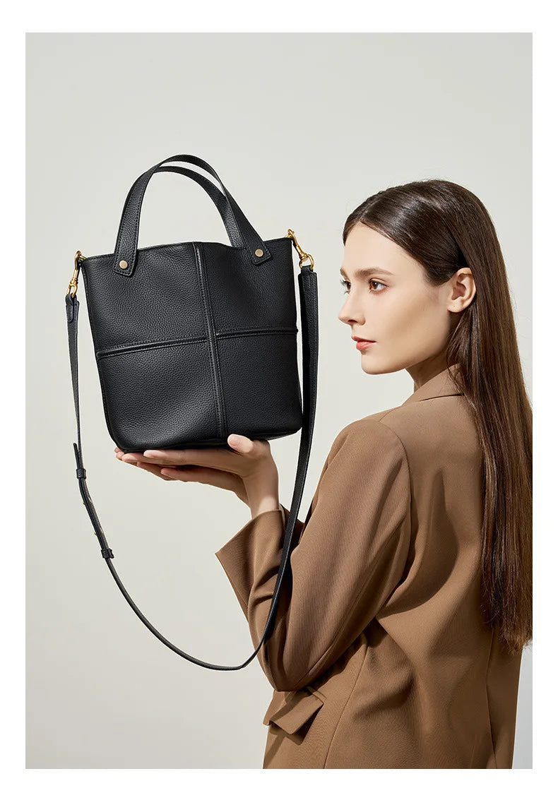 Classic Genuine Leather Women’s Unique Bucket Bag | NIGEDU B409