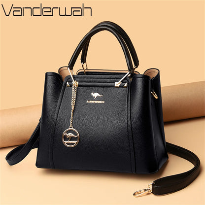 VANDERWAH Luxury Leather Shoulder Crossbody Bag – 3 Layers Soft Tote