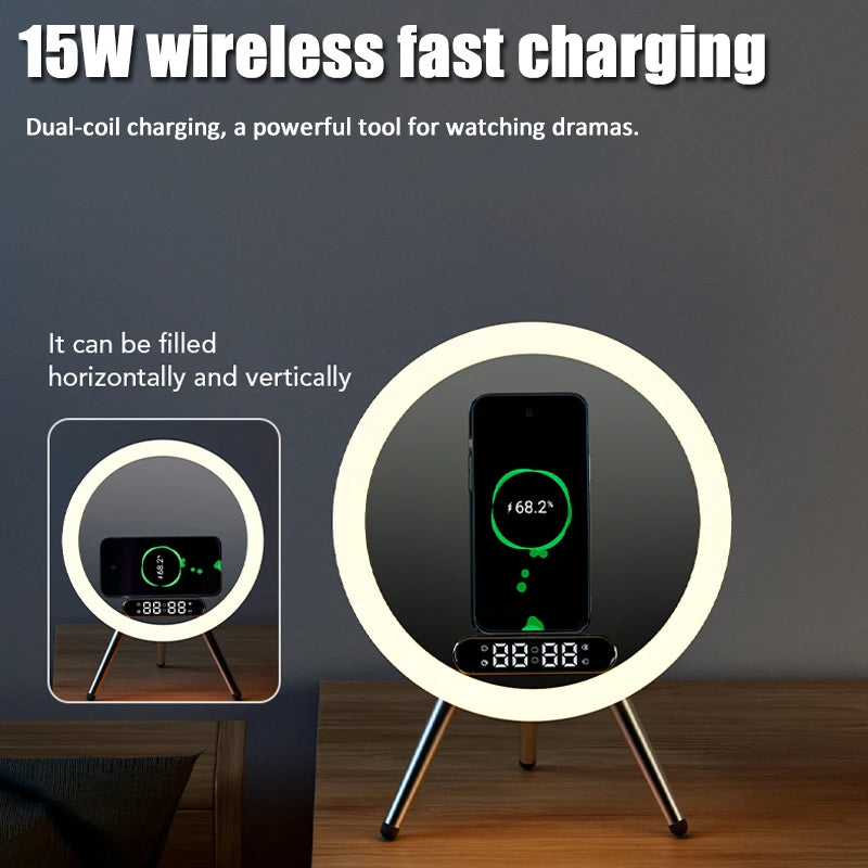 Bluetooth Speaker Clock LED Night Light 15W Wireless Charger