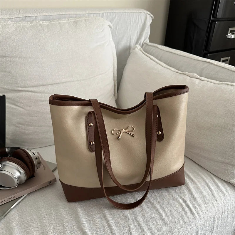 Women’s Daily PU Shoulder Bag – Large Capacity with Bow Decoration