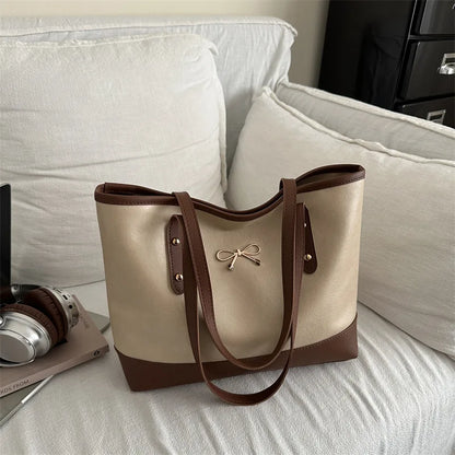 Women’s Daily PU Shoulder Bag – Large Capacity with Bow Decoration