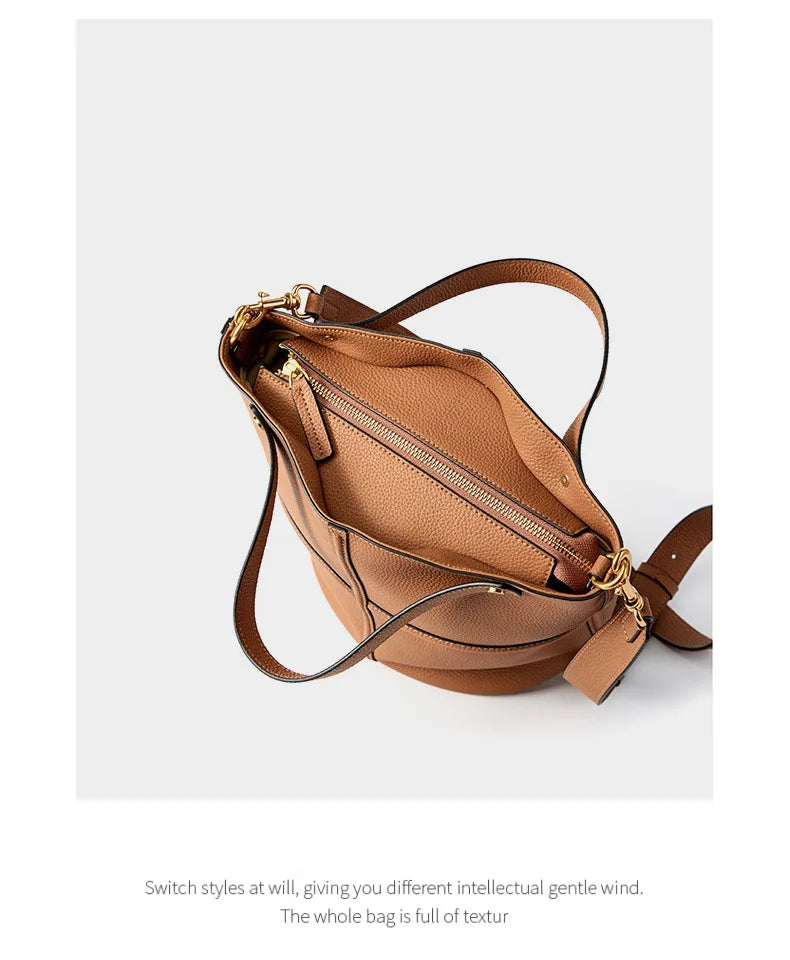 Classic Genuine Leather Women’s Unique Bucket Bag | NIGEDU B409