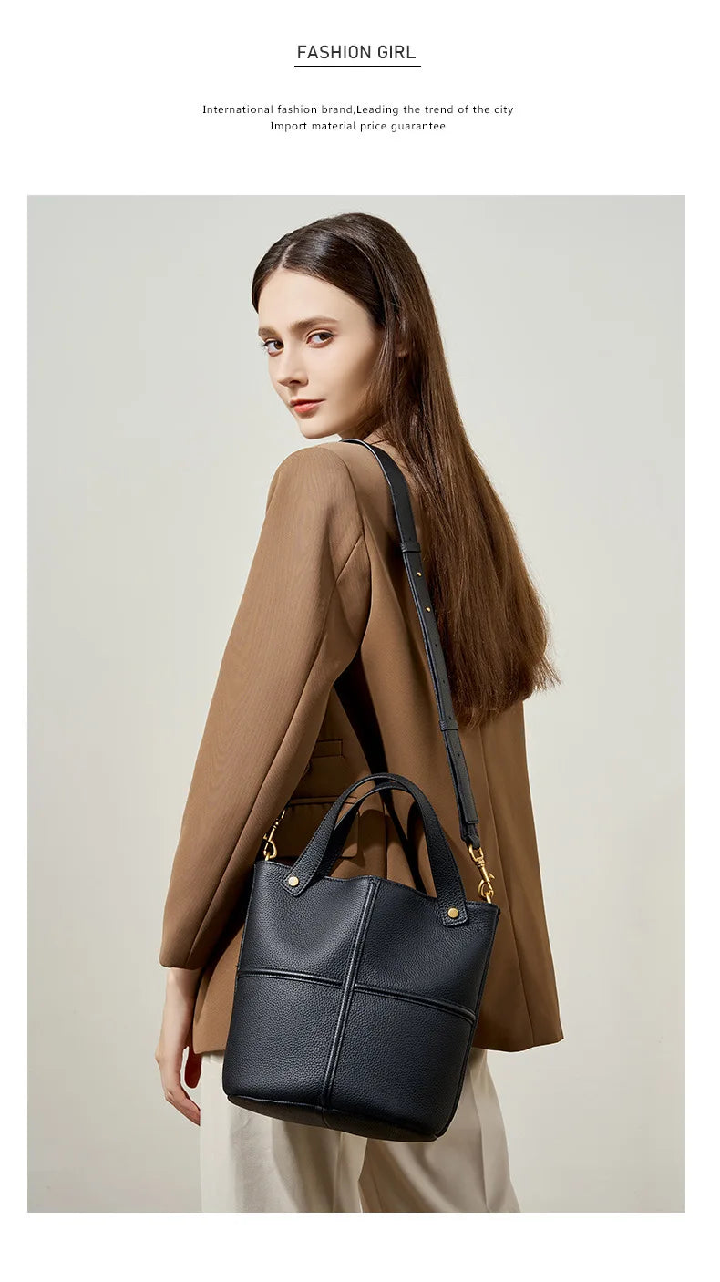 Classic Genuine Leather Women’s Unique Bucket Bag | NIGEDU B409