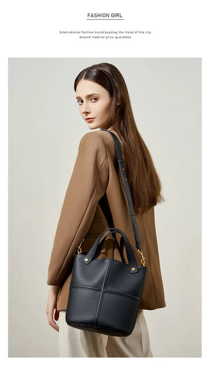 Classic Genuine Leather Women’s Unique Bucket Bag | NIGEDU B409