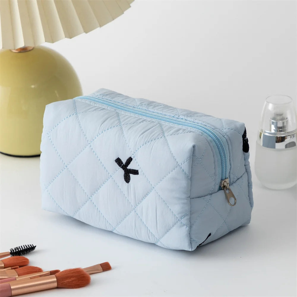 Stylish Large Bow Cosmetic Bag – Quilted Cotton Travel Makeup Organizer