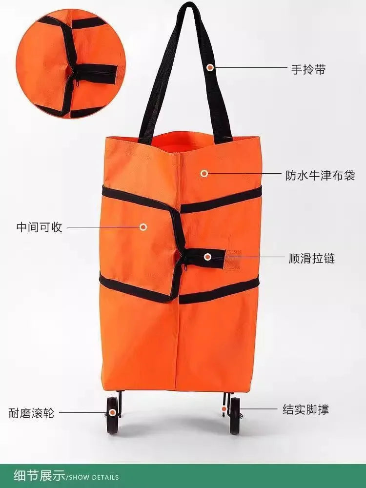 Shopping bag with wheels, foldable, grocery shopping cart, tugboat, portable