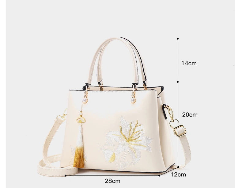 Embroidered Lily Shoulder Tote for women