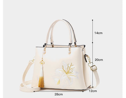 Embroidered Lily Shoulder Tote for women