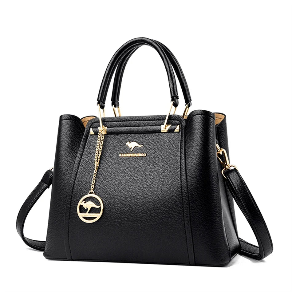 VANDERWAH Luxury Leather Shoulder Crossbody Bag – 3 Layers Soft Tote