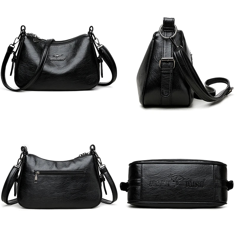 Luxury Designer Leather Shoulder Bag for Women – Retro Minimalist Crossbody Purse
