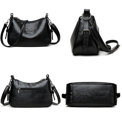 Luxury Designer Leather Shoulder Bag for Women – Retro Minimalist Crossbody Purse