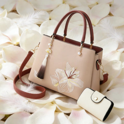 Embroidered Lily Shoulder Tote for women