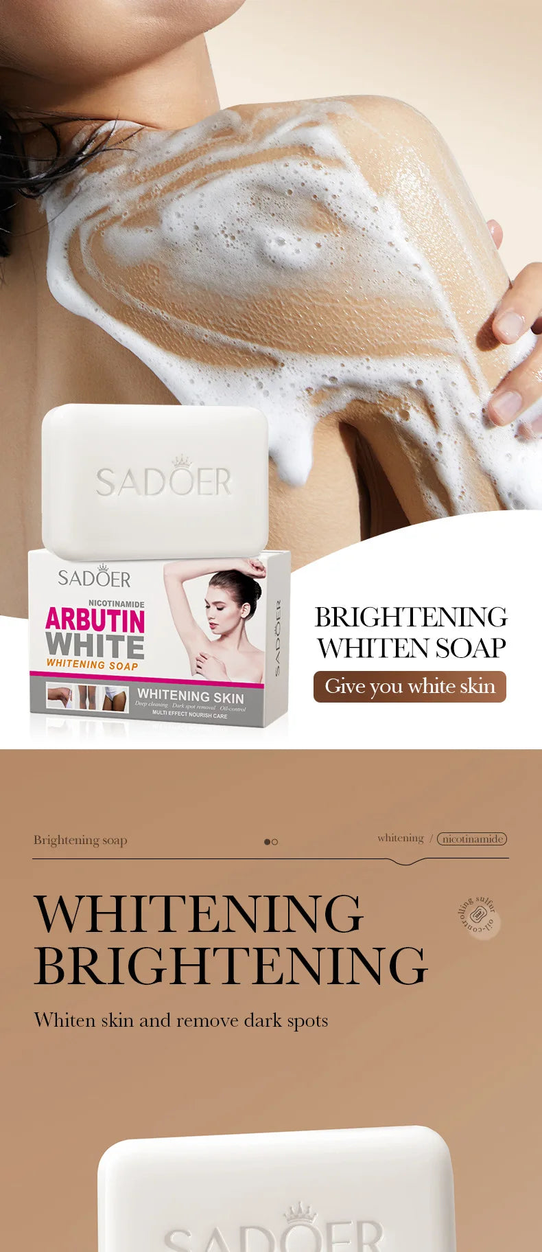 SADOER Niacinamide Arbutin Soap – Brightening & Moisturizing Cleanser