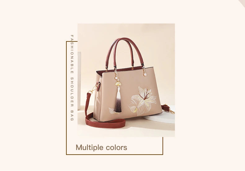 Embroidered Lily Shoulder Tote for women