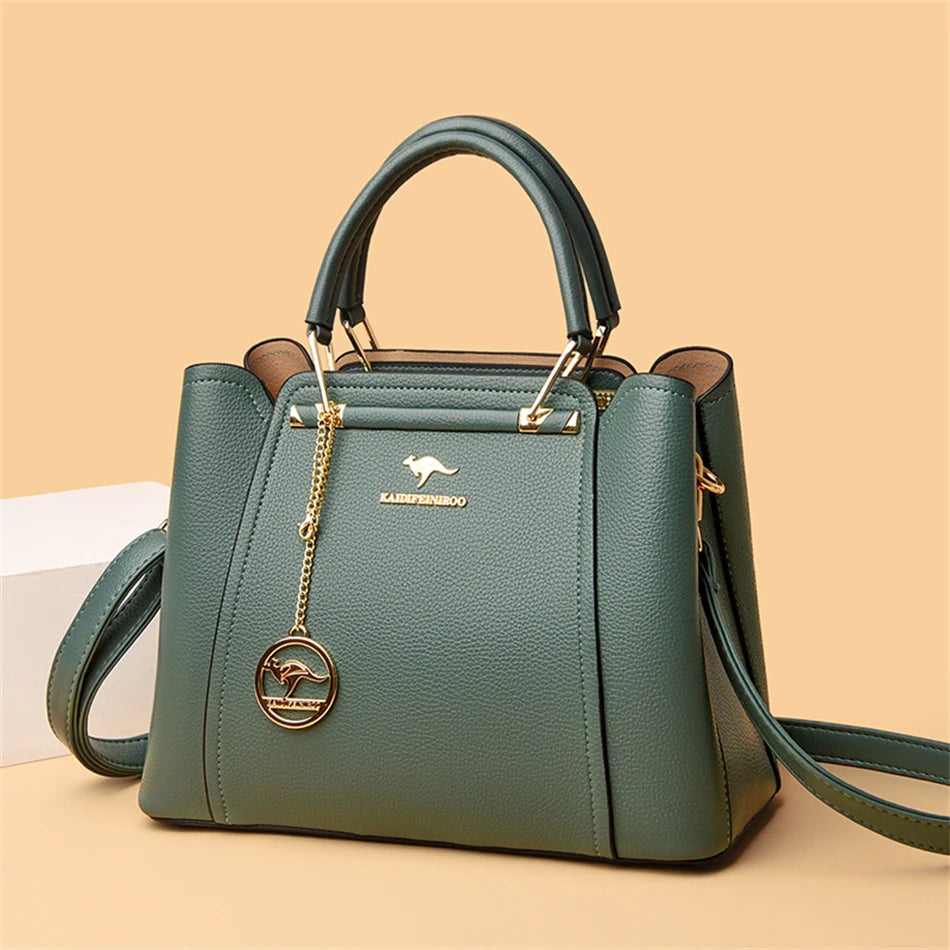 VANDERWAH Luxury Leather Shoulder Crossbody Bag – 3 Layers Soft Tote