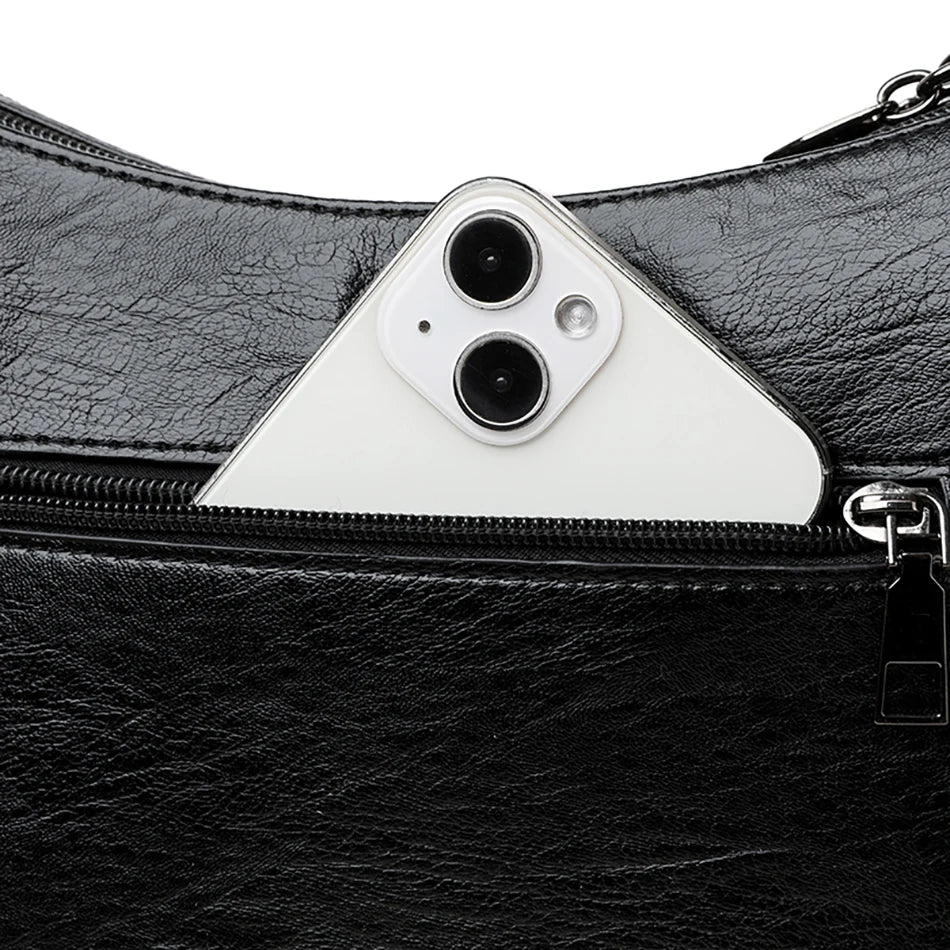 Luxury Designer Leather Shoulder Bag for Women – Retro Minimalist Crossbody Purse