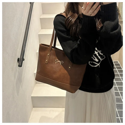 Women’s Daily PU Shoulder Bag – Large Capacity with Bow Decoration