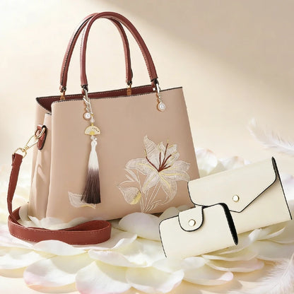 Embroidered Lily Shoulder Tote for women