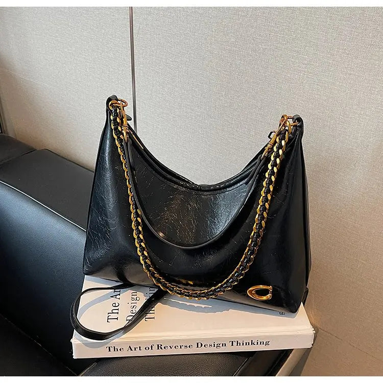 Vintage Designer Large Leather Shoulder Bag – Fashion Stroller Tote