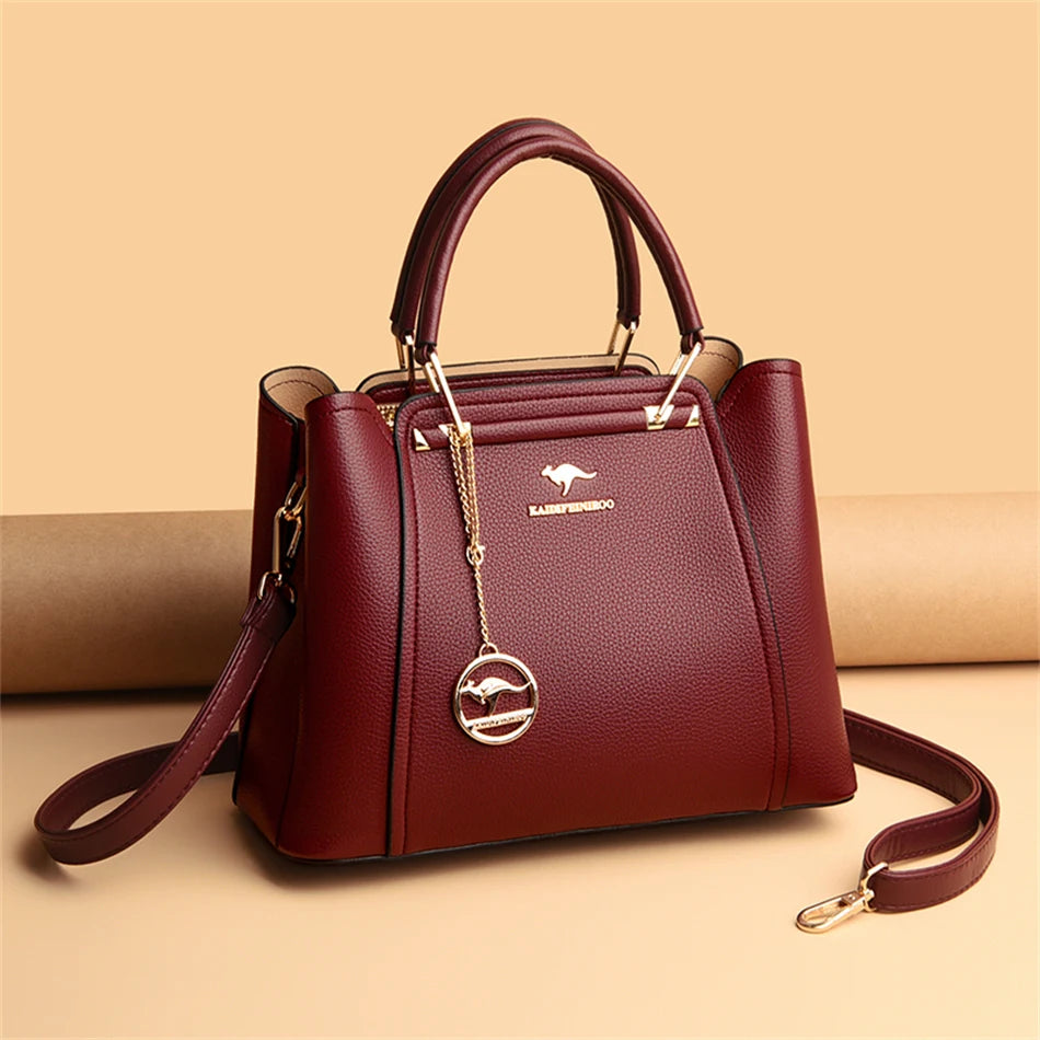 VANDERWAH Luxury Leather Shoulder Crossbody Bag – 3 Layers Soft Tote