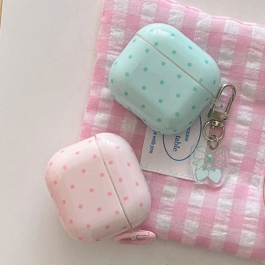 Cute Pink Green Polka Dot Shockproof AirPods Case Cover