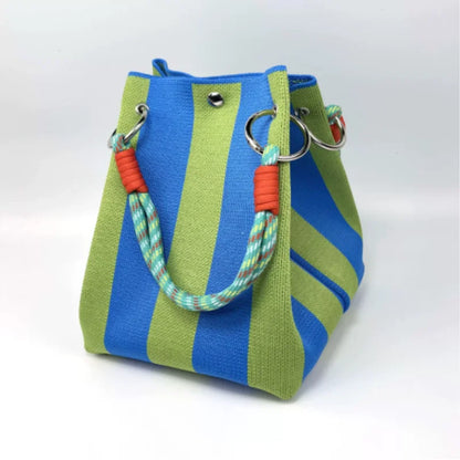 Ladies Retro Multicolor Handbag – Striped Bucket Style