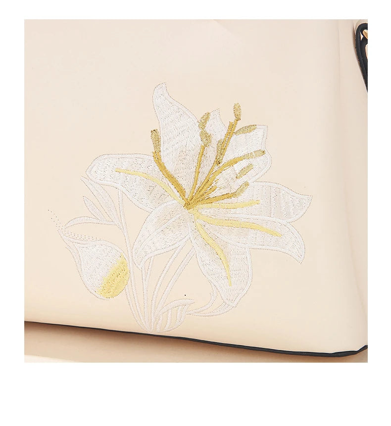 Embroidered Lily Shoulder Tote for women