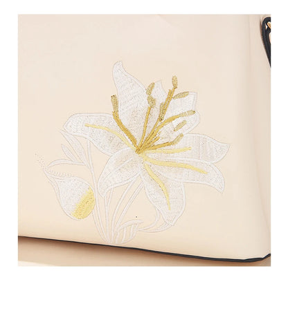Embroidered Lily Shoulder Tote for women