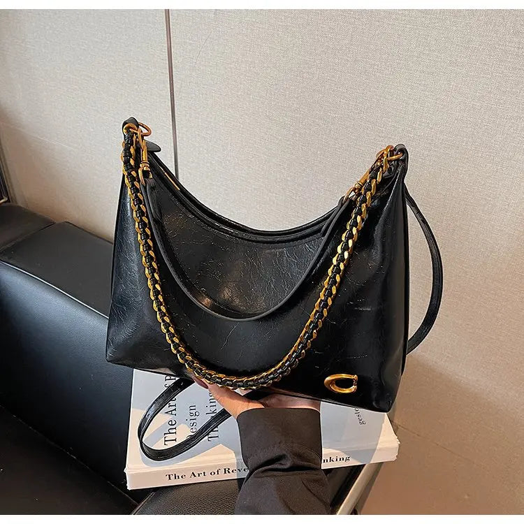Vintage Designer Large Leather Shoulder Bag – Fashion Stroller Tote